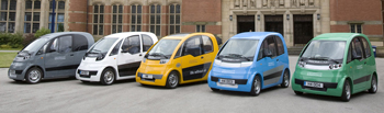 The five Microcabs at the University of Birmingham